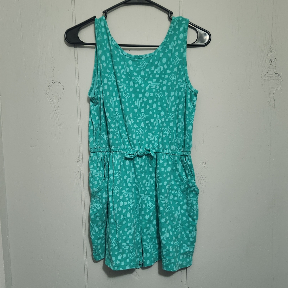 Teal Sleeveless Dress with Leaf Pattern